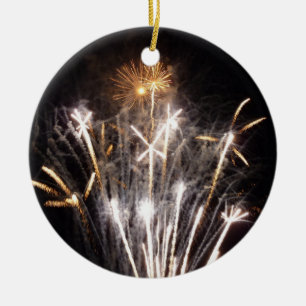 Weiße und goldene Feuerwerke II Patriotische Feier Keramikornament