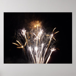 Weiße und goldene Feuerwerke II Patriotische Feier Poster