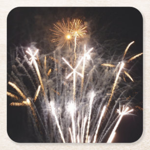 Weiße und goldene Feuerwerke II Patriotische Feier Rechteckiger Pappuntersetzer