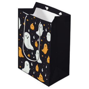 Weiße und goldene Geister Sterne Schwarzes Hallowe Mittlere Geschenktüte