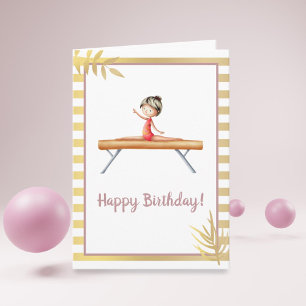 Weiße und goldene Gymnastikmädchen zum Geburtstag Karte