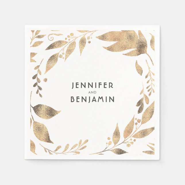 Weiße und goldene Herbstlaube Elegante Hochzeit Serviette (Vorderseite)