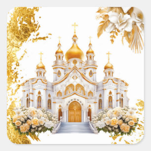 Weiße und goldene Hochzeit Quadratischer Aufkleber