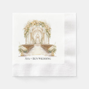 Weiße und goldene Hochzeit Serviette