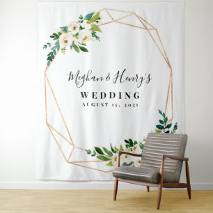 Weiße und goldene Hochzeitsrückwand, Fotobox-Requi Wandteppich