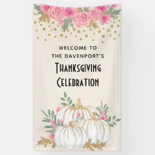 Weiße und goldene Kürbisse Wasserfarben Thanksgivi Banner