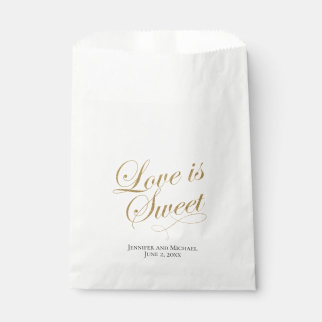 Weiße und goldene Liebe ist süße Leckerei Gefallen Geschenktütchen (Vorderseite)
