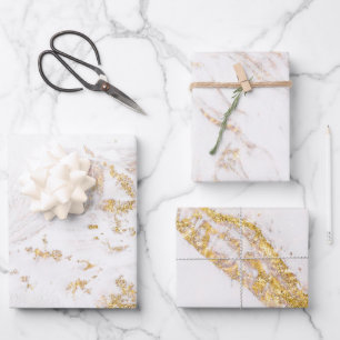 Weiße und goldene Marmor  Geschenkpapier Set