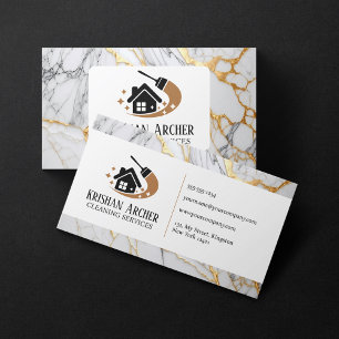 Weiße und goldene Marmor-Hausreinigungsdienst-Maid Visitenkarte