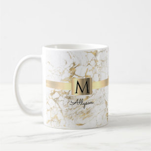 Weiße und goldene Marmor-Optik, Schriftname und Mo Kaffeetasse