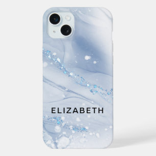Weiße und goldene Marmorglitzer-Personalisierung iPhone 15 Plus Hülle