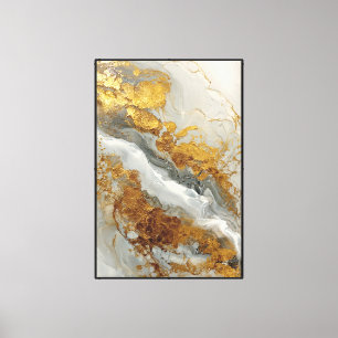 Weiße und goldene marmorierte Flow-Abstract-Wandku Leinwanddruck