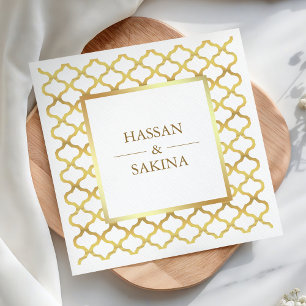 Weiße und goldene marokkanische Vierblatt-Hochzeit Serviette