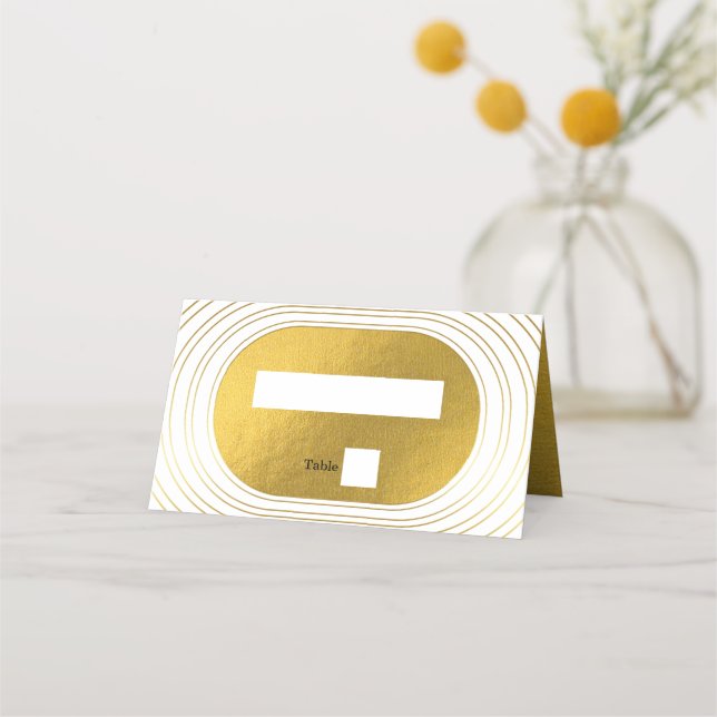 Weiße und goldene moderne Minimalistische Arch-Hoc Platzkarte (Vorderseite)