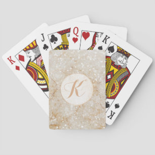 Weiße und goldene Monogramm-Glitzer Spielkarten