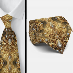 Weiße und goldene Paisley-Diamant-Halskrawatte im Krawatte
