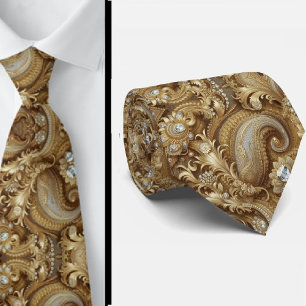 Weiße und goldene Paisley-Diamant-Halskrawatte im Krawatte