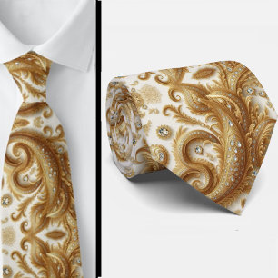Weiße und goldene Paisley-Diamant-Krawatte im 3D-S Krawatte