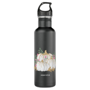 Weiße und goldene Pumpkins Wasserfarbe Edelstahlflasche