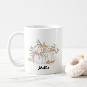 Weiße und goldene Pumpkins Wasserfarbe Kaffeetasse