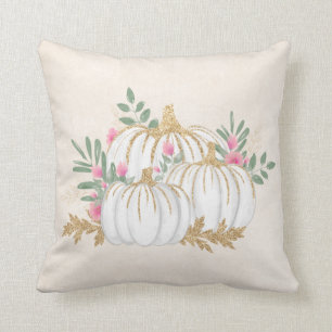 Weiße und goldene Pumpkins Wasserfarbe Kissen