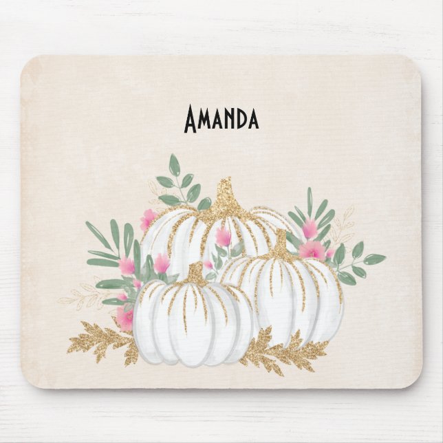 Weiße und goldene Pumpkins Wasserfarbe Mousepad (Vorne)