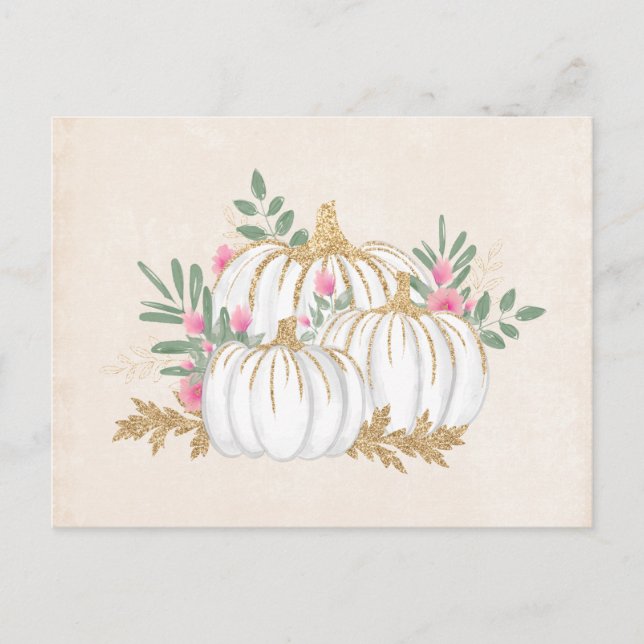 Weiße und goldene Pumpkins Wasserfarbe Postkarte (Vorderseite)