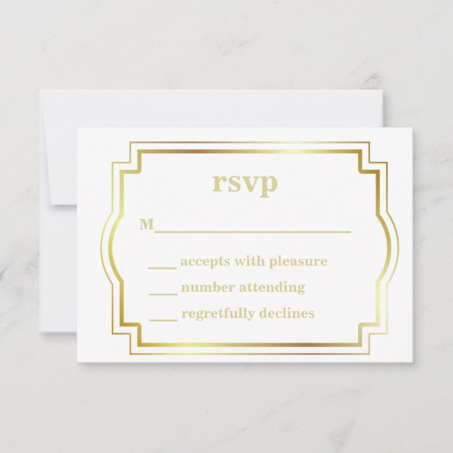 Weiße und goldene RSVP-Karte RSVP Karte (Vorderseite)