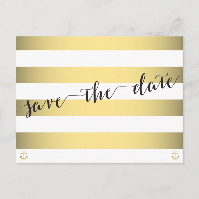 Weiße und goldene Save the Date-Postkarten Ankündigungspostkarte (Vorderseite)