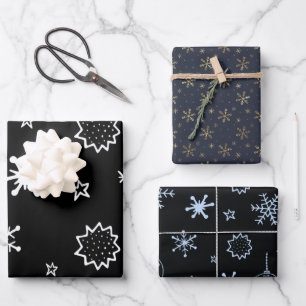 Weiße und goldene Schneeflocken Weihnachten Geschenkpapier Set