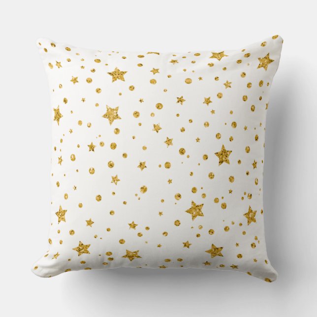 Weiße und goldene Sternennacht Kissen (Vorderseite)