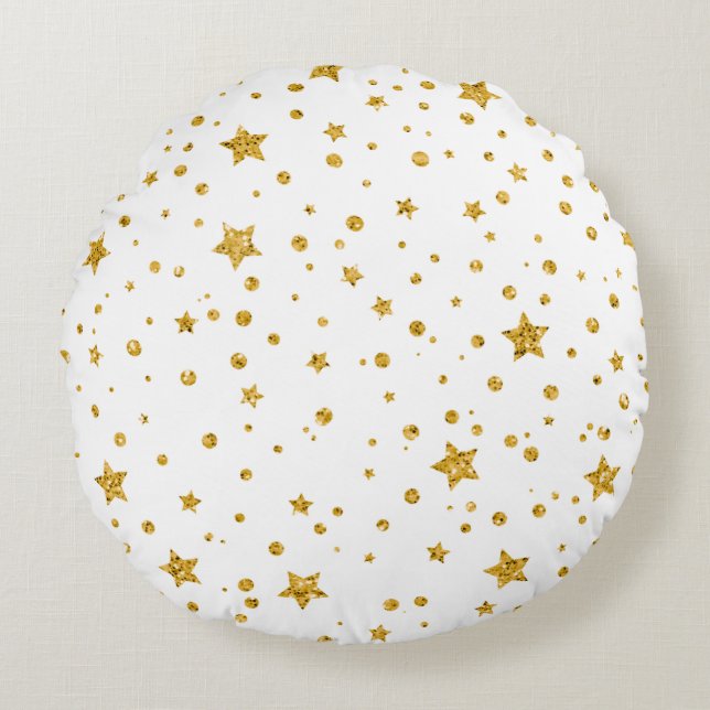 Weiße und goldene Sternennacht Rundes Kissen (Vorderseite)