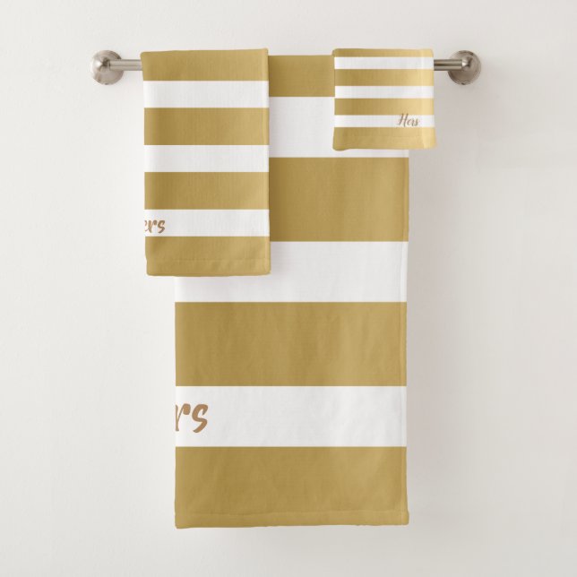 Weiße und goldene Streifen Modernes Design Badhandtuch Set (Insitu)