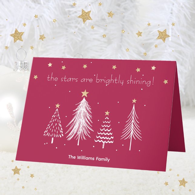 Weiße und goldene Weihnachten mit Familienname Rot (Christmas Family Name Red Holiday Card)