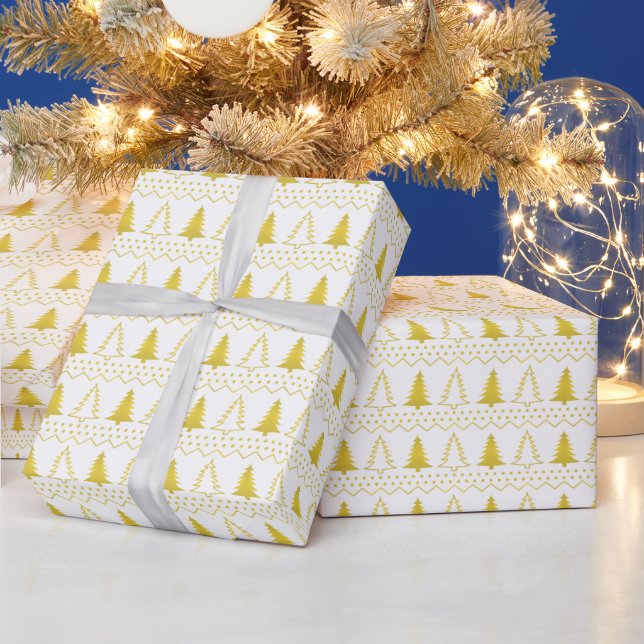 Weiße und goldene Weihnachtsbaumen Urlaubsmuster Geschenkpapier (Feiertage)