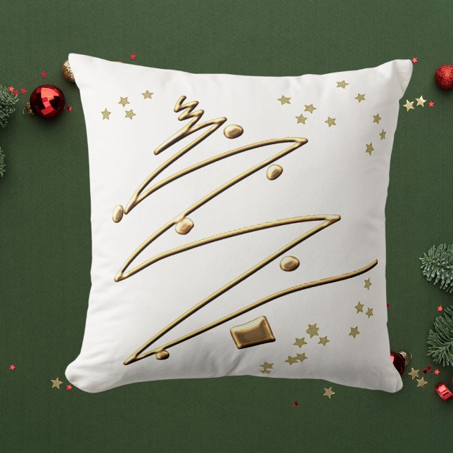 Weiße und goldene Weihnachtsbaumkissen Kissen (White & Gold Christmas Tree Throw Pillow)