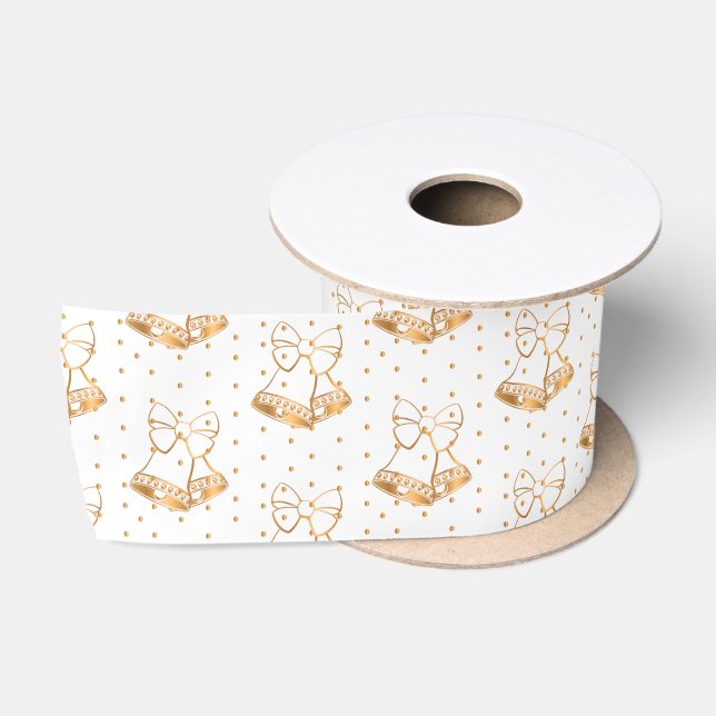 Weiße und goldene Weihnachtsglocken Satinband (Spule)