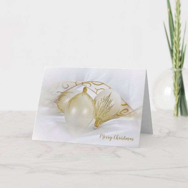 weiße und goldene Weihnachtsschmuck Karte (Vorderseite)