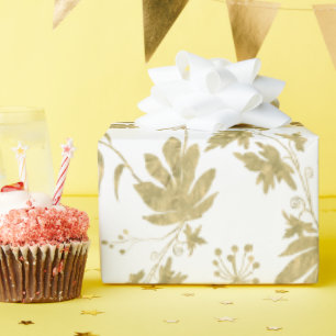Weiße und goldfarbene Pflanze und Blätter Geschenkpapier