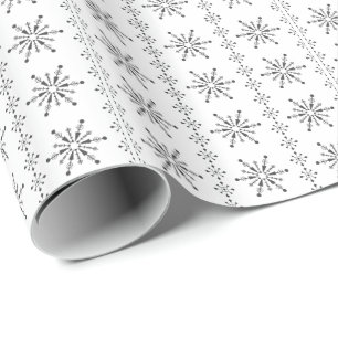 Weiße und graue Abstrakte Weihnachtsschneeflocken Geschenkpapier