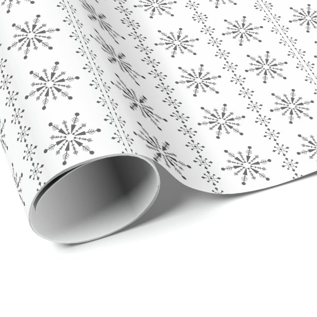 Weiße und graue Abstrakte Weihnachtsschneeflocken Geschenkpapier (Rolleneckpunkt)