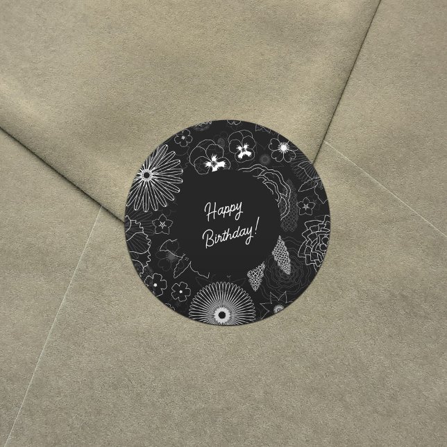 Weiße und graue Blume Elegantes Muster der Kontur Runder Aufkleber (Von Creator hochgeladen)