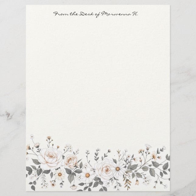 Weiße und graue Blumengrenze Briefbogen (Vorderseite)