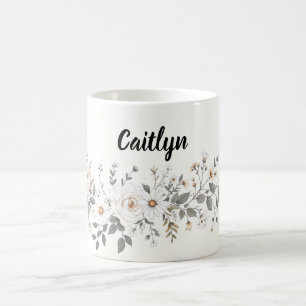 Weiße und graue Blumengrenze Kaffeetasse