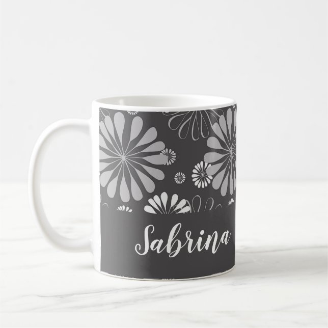 Weiße und graue Blumenmuster Kaffeetasse (Links)