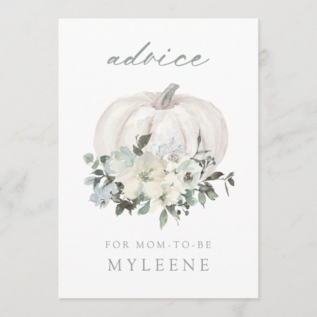 Weiße und graue Floral Pumpkin Baby Dusche Hinweiskarte (Vorderseite)