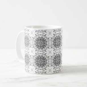 Weiße und graue Folklore-Verzierung Damast Kaffeetasse