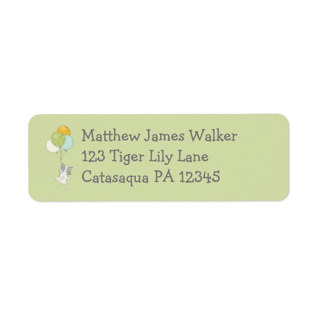 Weiße und graue Katze mit Balloons-Rücksendeadress (Vorne)