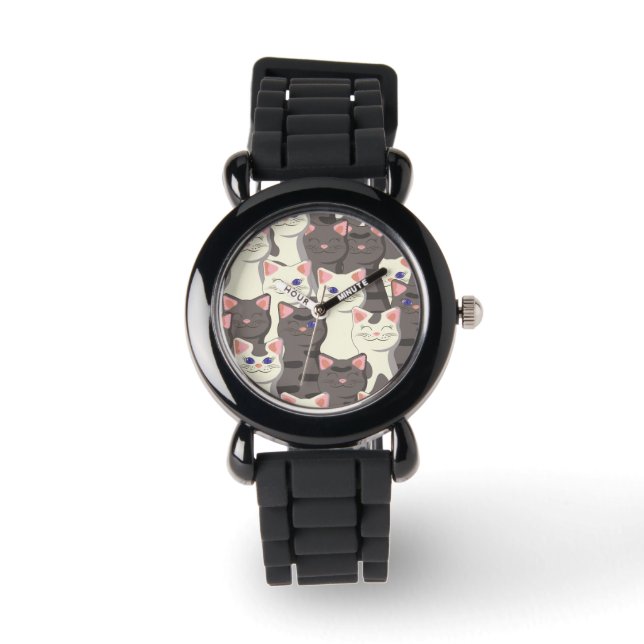 Weiße und graue Katzen Armbanduhr (Vorderseite)