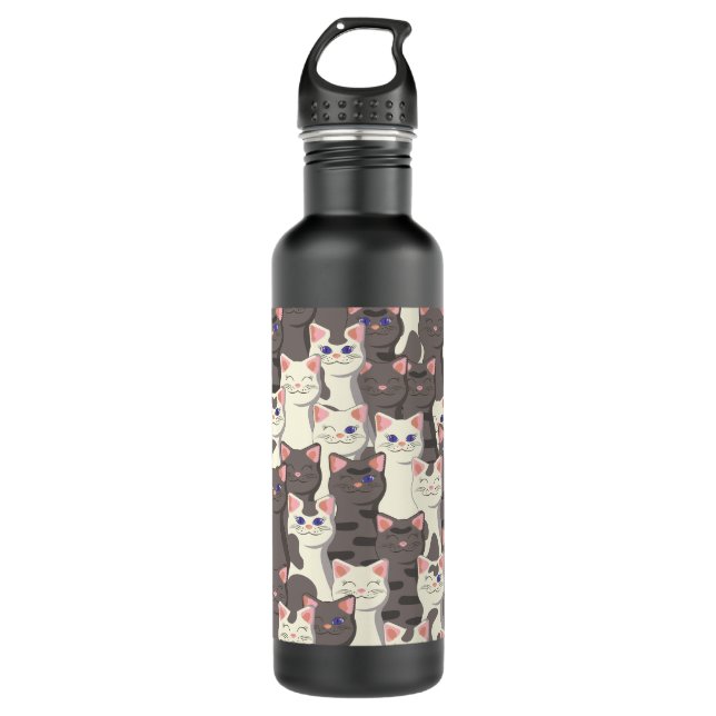 Weiße und graue Katzen Edelstahlflasche (Vorderseite)